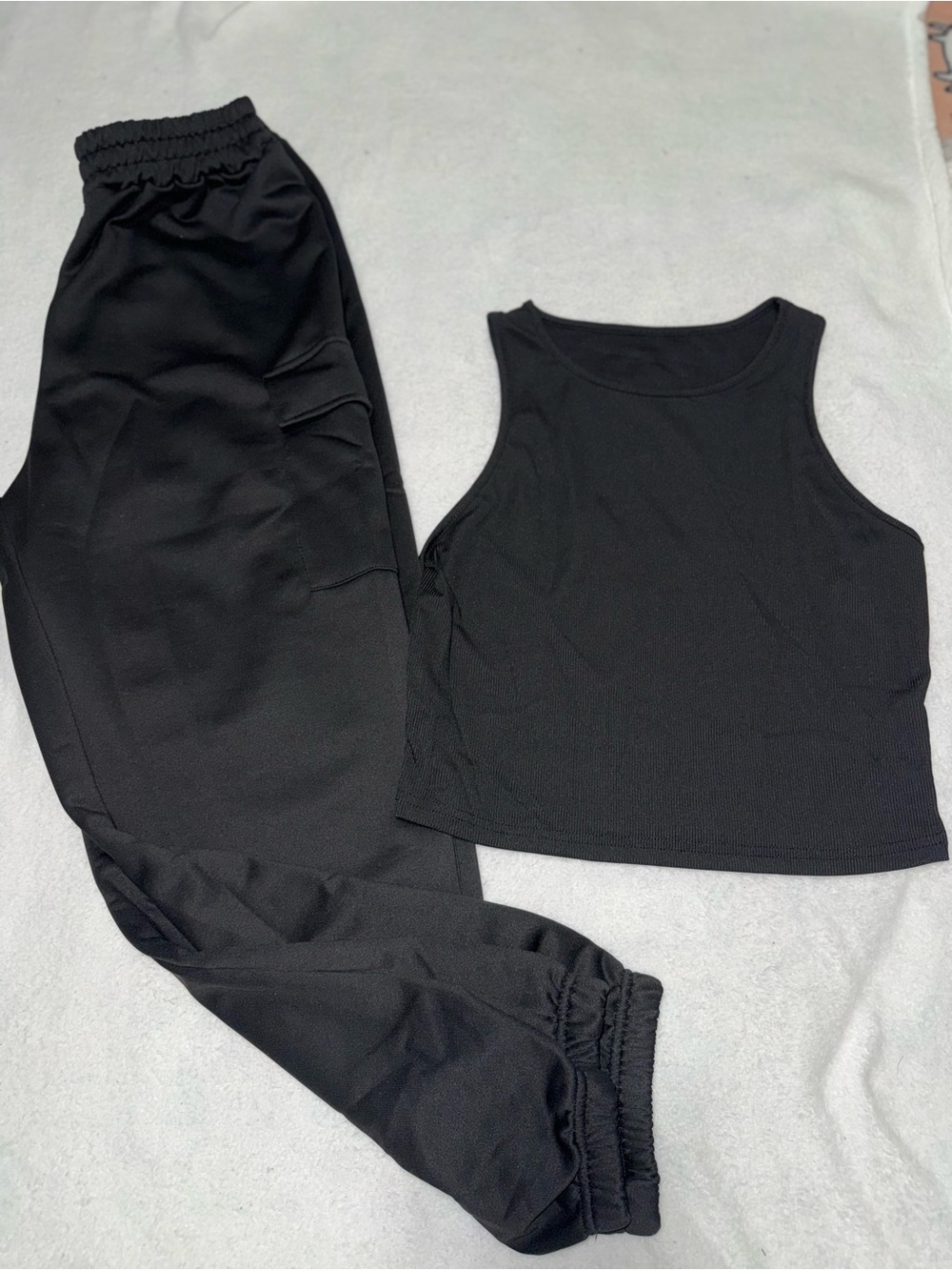 Sleek Black Crop Tank with Matching Joggers Set